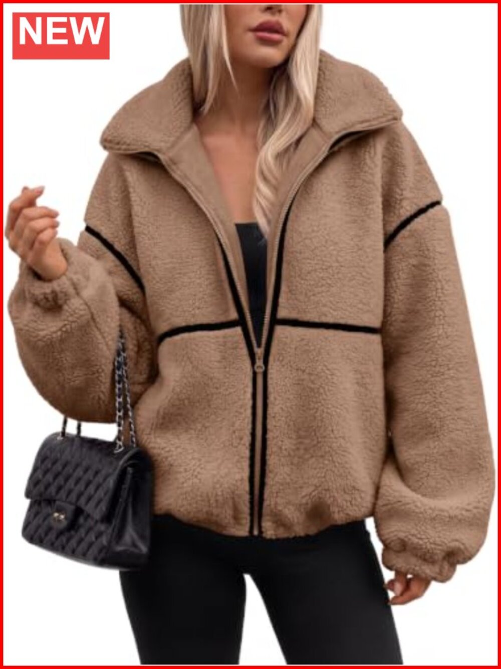 Oversized Sherpa Fleece Zip Up Jacket Cozy Warm Winter Coat